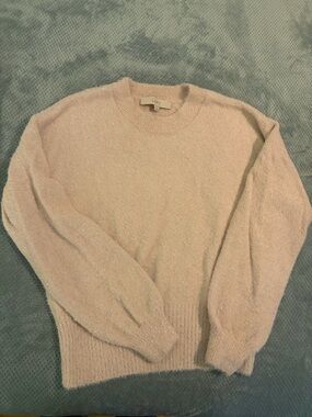 LOFT Shimmery Feminine Preppy Fuzzy Crewneck Sweater - Pale Pink
